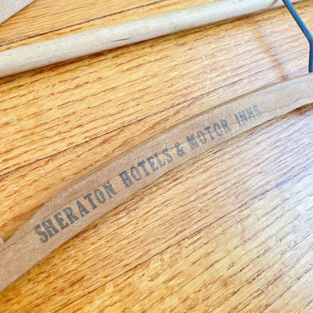 Vintage Wooden Hotel Clothing Hangers Set of 2 Mens Womens Hilton Sheraton